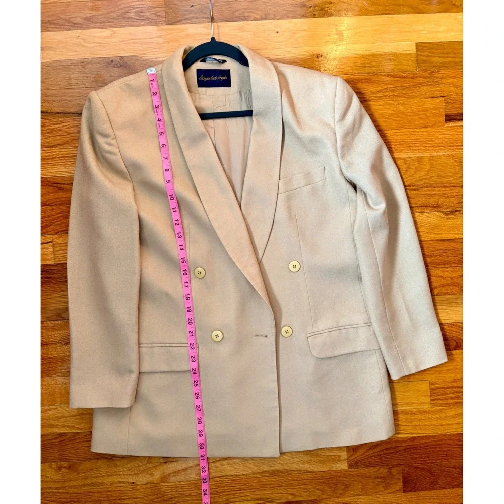 VTG 90s Giorgio Sant'Angelo Wmn 14 Camel 100% Wool Double Breasted‎ Power Blazer